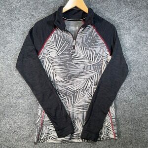 Smartwool Merino 250 Base Layer Women L Gray Palm Print 1/4 Zip Pullover Top